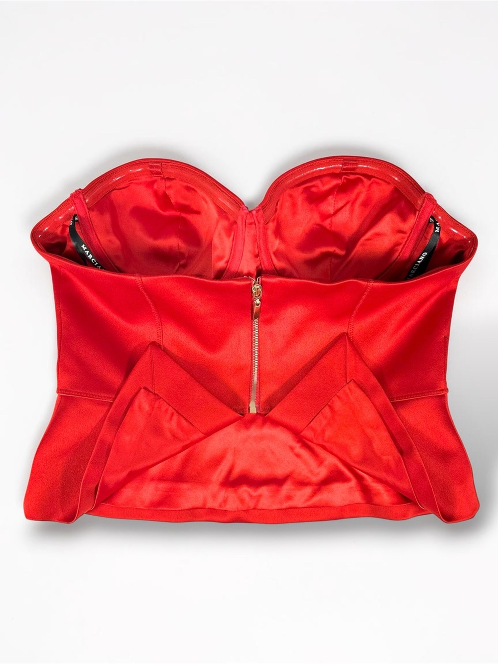 MARCIANO Red Satin Maura Bustier Peplum Corset Top Gold Zip Size 6 NWT - Picture 4 of 15